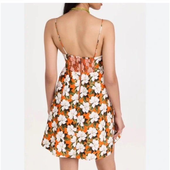 Alice + Olivia Orange Floral Minidress with Adorable Front Tie. - Picture 4 of 6